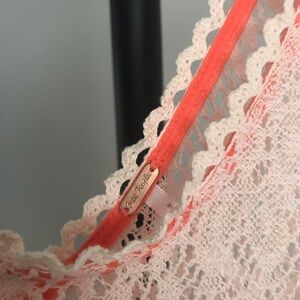 Free People Lace Babydoll Tank Pom Pom Trim Boho Festival Top Pastel Peach